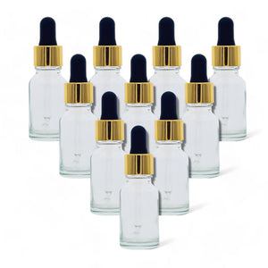 15ml Clear Glass Bottles with Gold/Black Glass Pipettes