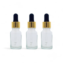 Load image into Gallery viewer, 15ml Clear Glass Bottles with Gold/Black Glass Pipettes