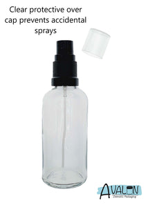 100ml Clear Glass Bottles with Black Atomiser Spray and Clear Overcap
