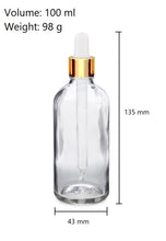 Load image into Gallery viewer, 100ml Clear Glass Bottles with Gold/White Glass Pipette