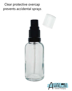30ml Clear Glass Bottles with Black Atomiser Spray and Clear Overcap
