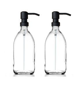 500ml Clear Glass Soap Dispenser Bottles with Matt Black Metal Pump