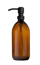 Load image into Gallery viewer, 500ml Amber Glass Soap Dispenser Bottles with Matt Black Metal Pump