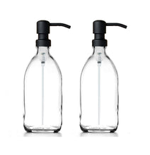 Load image into Gallery viewer, 500ml Clear Glass Soap Dispenser Bottles with Matt Black Metal Pump