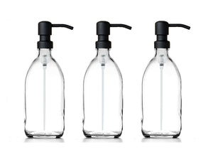 500ml Clear Glass Soap Dispenser Bottles with Matt Black Metal Pump