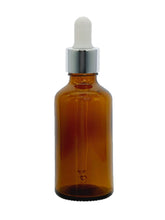 Load image into Gallery viewer, 50ml Amber Glass Bottles with Silver/White Glass Pipettes