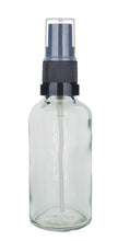 Load image into Gallery viewer, 50ml Clear Glass Bottles with Black Atomiser Spray and Clear Overcap