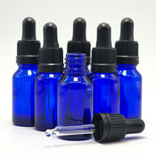 Load image into Gallery viewer, 15ml Blue Glass Bottles with Tamper Resistant Glass Pipettes