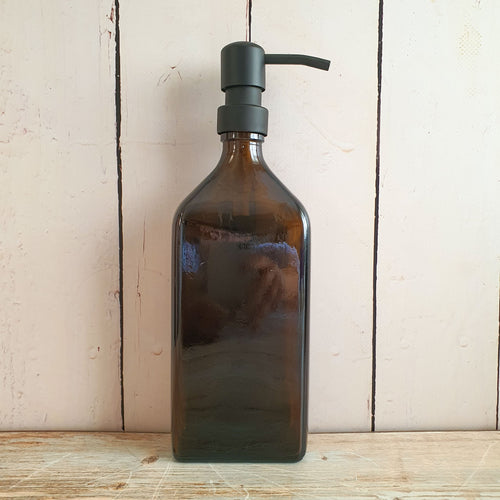 500ml Rectangular Amber Glass Soap Dispenser Bottles with Matt Black Style Metal Pump