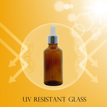 Load image into Gallery viewer, 50ml Amber Glass Bottles with Silver/White Glass Pipettes