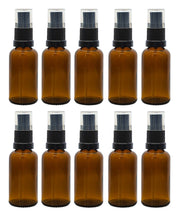 Load image into Gallery viewer, 30ml Amber Glass Bottles with Black Atomiser Spray and Clear Overcap