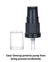 Load image into Gallery viewer, 100ml Amber Glass Bottles with Black Treatment Pump and Clear Overcap