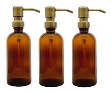 Load image into Gallery viewer, 300ml Amber Glass Soap Dispenser Bottles with Brass Style Metal Pump