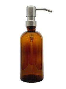 300ml Amber Glass Soap Dispenser Bottles with Brushed Steel Metal Pump