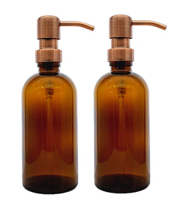 300ml Amber Glass Soap Dispenser Bottles with Copper Style Metal Pump