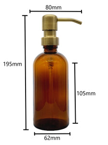 300ml Amber Glass Soap Dispenser Bottles with Brass Style Metal Pump