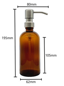 300ml Amber Glass Soap Dispenser Bottles with Brushed Steel Metal Pump