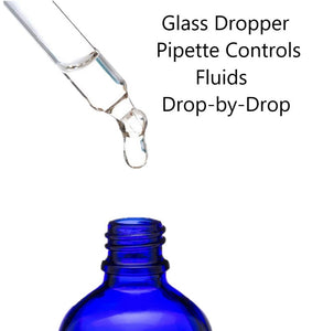 50ml Blue Glass Bottles with Silver/White Glass Pipettes