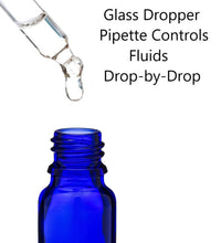 Load image into Gallery viewer, 5ml Blue Glass Bottles with Tamper Resistant Glass Pipettes