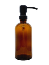 Load image into Gallery viewer, 300ml Amber Glass Soap Dispenser Bottles with Matt Black Metal Pump