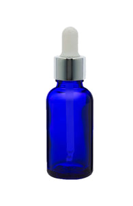 30ml Blue Glass Bottles with Silver/White Glass Pipettes