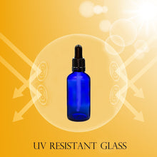 Load image into Gallery viewer, 50ml Blue Glass Bottles with Tamper Resistant Glass Pipettes