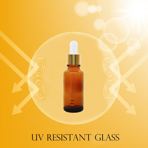 25ml Amber Glass Bottles with Gold/White Glass Pipettes