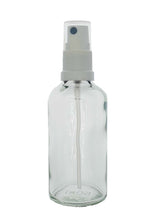 Load image into Gallery viewer, 50ml Clear Glass Bottles with White Atomiser Spray and Clear Overcap