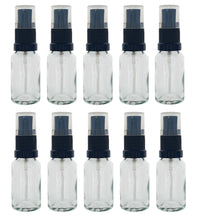 Load image into Gallery viewer, 15ml Clear Glass Bottles with Black Atomiser Spray and Clear Overcap