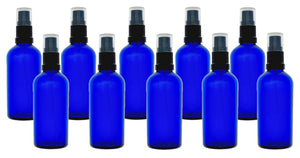 100ml Blue Glass Bottles with Black Atomiser Spray and Clear Overcap