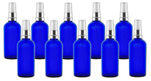 Load image into Gallery viewer, 100ml Blue Glass Bottles with Silver/White Treatment Pump and Clear Overcap