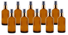 Load image into Gallery viewer, 100ml Amber Glass Bottles with Gold/Black Treatment Pump and Clear Overcap