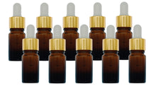 Load image into Gallery viewer, 5ml Amber Glass Bottles with Gold/White Glass Pipettes