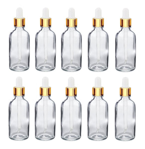 50ml Clear Glass Bottles with Gold/White Glass Pipettes
