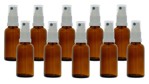 30ml Amber Glass Bottles with White Atomiser Spray and Clear Overcap