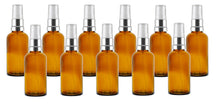 Load image into Gallery viewer, 50ml Amber Glass Bottles with Silver/White Treatment Pump and Clear Overcap