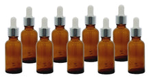 Load image into Gallery viewer, 30ml Amber Glass Bottles with Silver/White Glass Pipettes