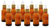 Load image into Gallery viewer, 25ml Amber Glass Bottles with Gold/White Glass Pipettes