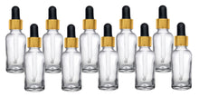 Load image into Gallery viewer, 30ml Clear Glass Bottles with Gold/Black Glass Pipettes