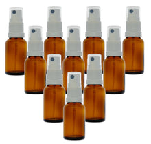 Load image into Gallery viewer, 15ml Amber Glass Bottles with White Atomiser Spray and Clear Overcap