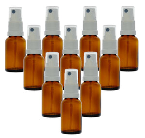 15ml Amber Glass Bottles with White Atomiser Spray and Clear Overcap