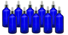Load image into Gallery viewer, 100ml Blue Glass Bottles with Silver/White Glass Pipettes