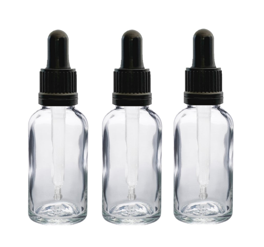 30ml Clear Glass Bottles with Tamper Resistant Glass Pipettes
