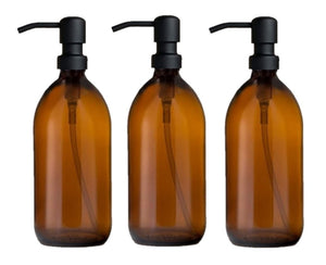 500ml Amber Glass Soap Dispenser Bottles with Matt Black Metal Pump