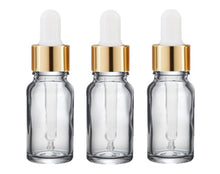 Load image into Gallery viewer, 15ml Clear Glass Bottles with Gold/White Glass Pipettes