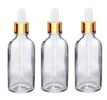 Load image into Gallery viewer, 50ml Clear Glass Bottles with Gold/White Glass Pipettes