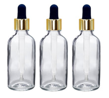 Load image into Gallery viewer, 50ml Clear Glass Bottles with Gold/Black Glass Pipettes