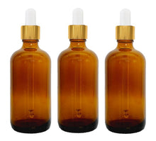 Load image into Gallery viewer, 100ml Amber Glass Bottles with Gold/White Glass Pipettes