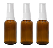 Load image into Gallery viewer, 30ml Amber Glass Bottles with White Treatment Pump and Clear Overcap