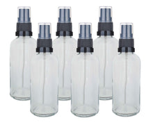 Load image into Gallery viewer, 100ml Clear Glass Bottles with Black Atomiser Spray and Clear Overcap